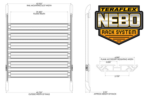 07-18 Wrangler JK 4 Door Nebo Roof Rack Cargo Slat Kit Black 6-Piece TeraFlex