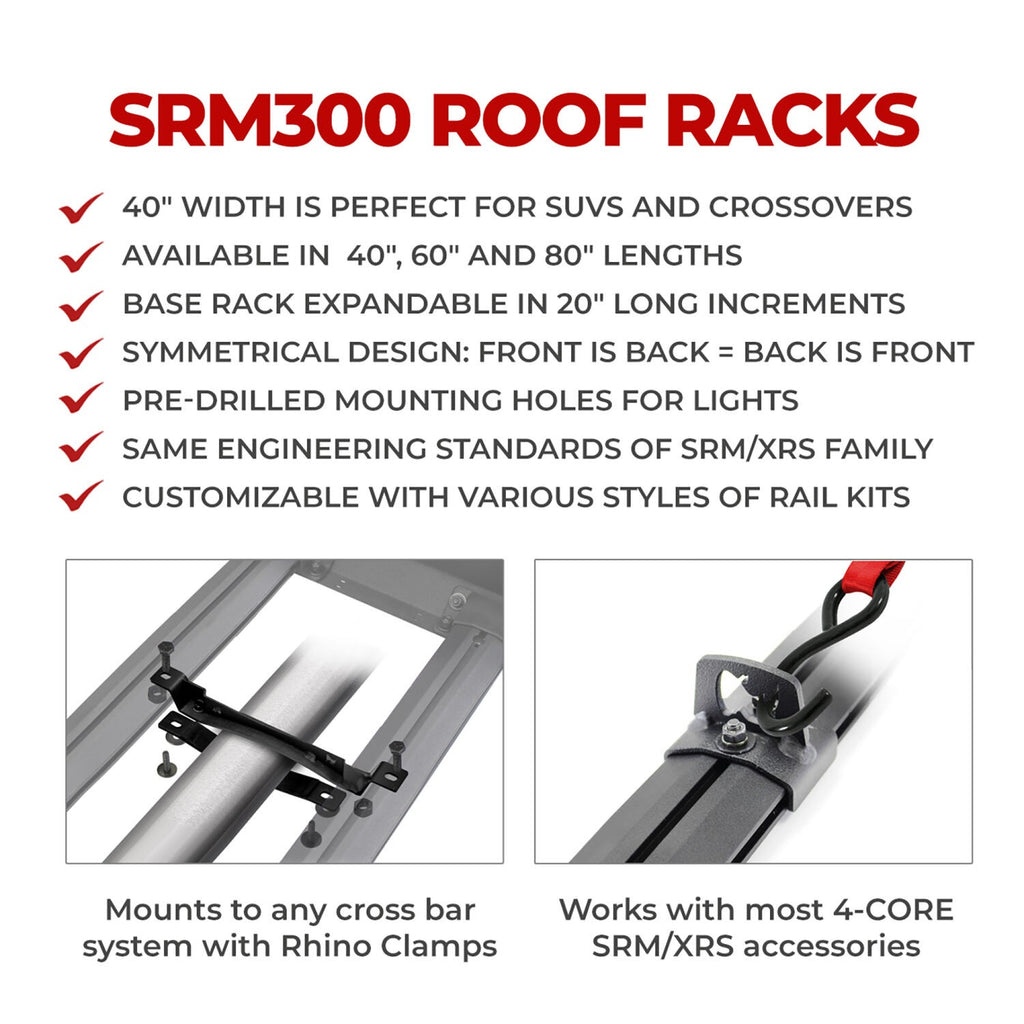 SRM300 80 Inch Long Flat Platform Rack With Hot Rod Rail Kit Textured Black Go Rhino