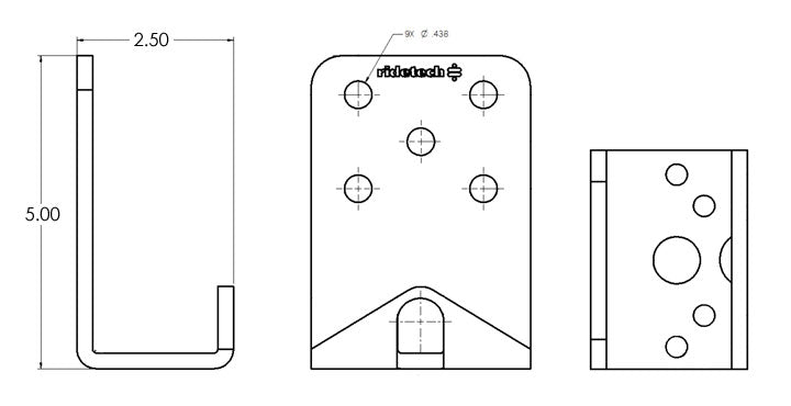 Bolt-On Under Frame Air Spring Bracket 1/4 Inch Mild Steel 5x2.5x3.5 Powder Coated Black Ridetech