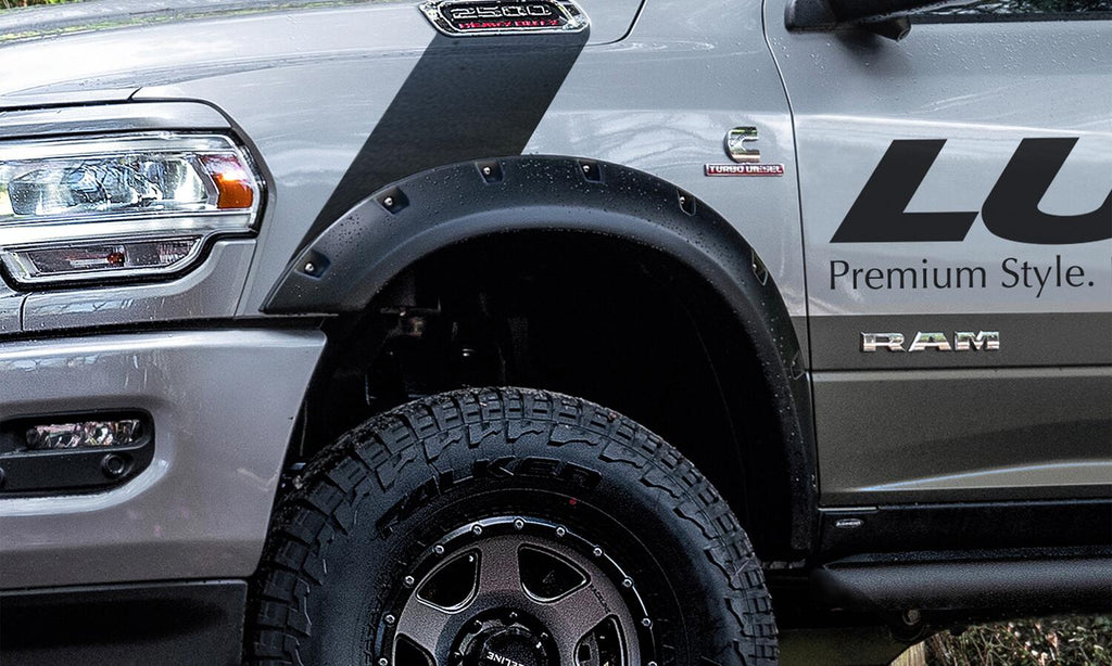 Rivet Style Fender Flare Set Front and Rear, Textured, 4-Piece Set 2019-2024 Ram 2500/3500 Lund